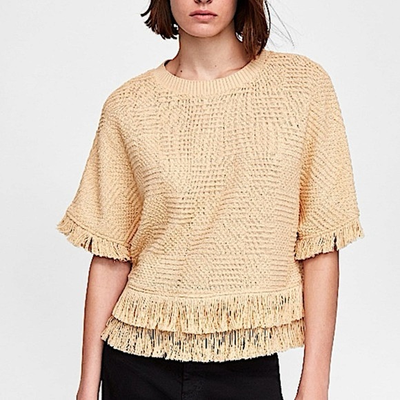 Zara Fringe Boxy Top Tan Boho - Picture 7 of 9